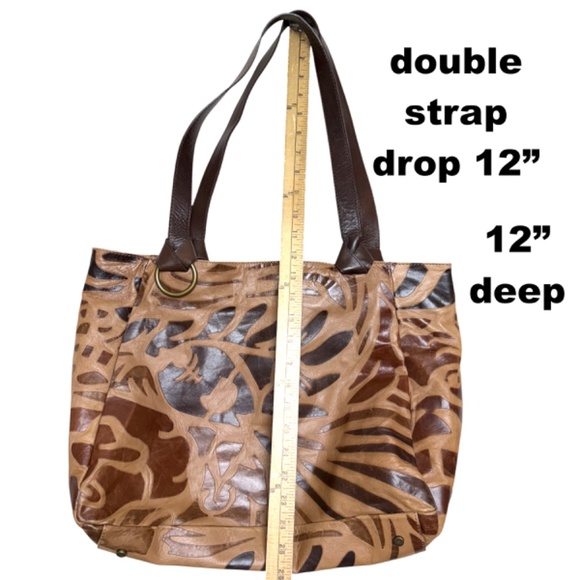 bag tote shoulder large MONTINI leather brown tan sack travel 18x14x12 unlined - Picture 12 of 16